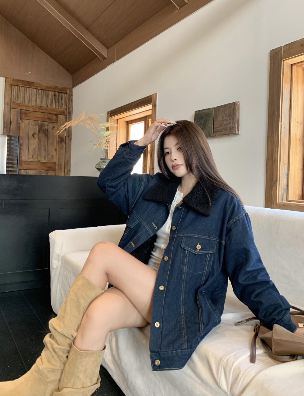 Long all-match tops European style single-breasted coat