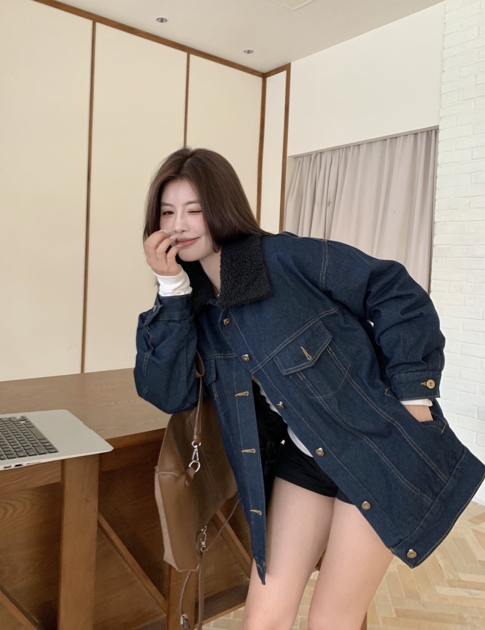 Long all-match tops European style single-breasted coat