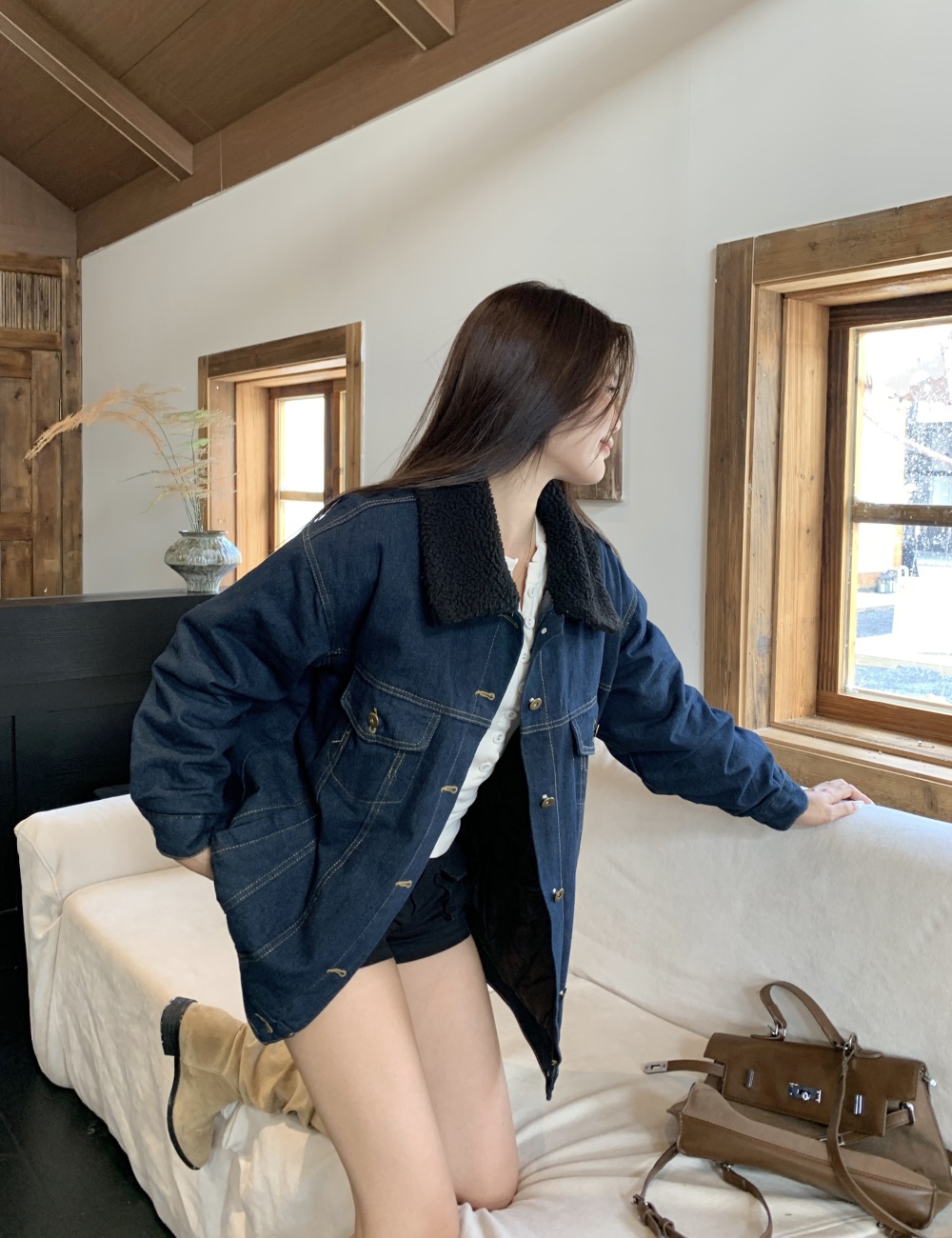 Long all-match tops European style single-breasted coat