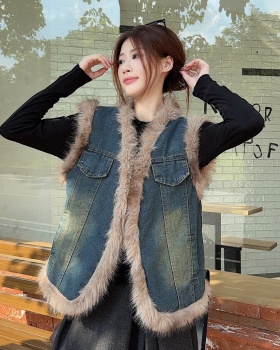 Autumn sleeveless temperament coat retro splice waistcoat