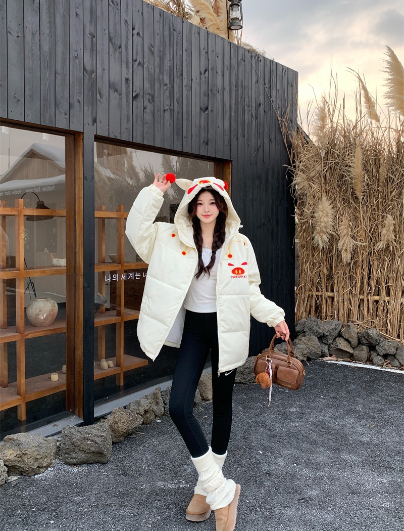 Embroidery hooded cotton coat couples coat for women