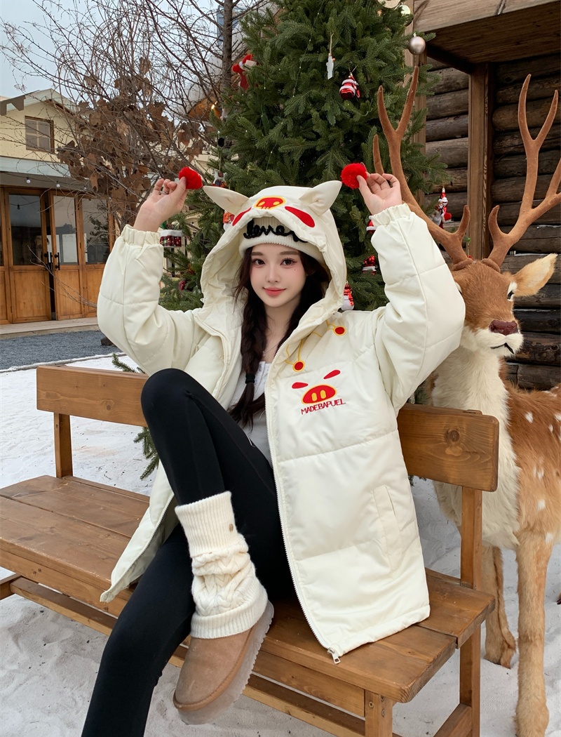 Embroidery hooded cotton coat couples coat for women