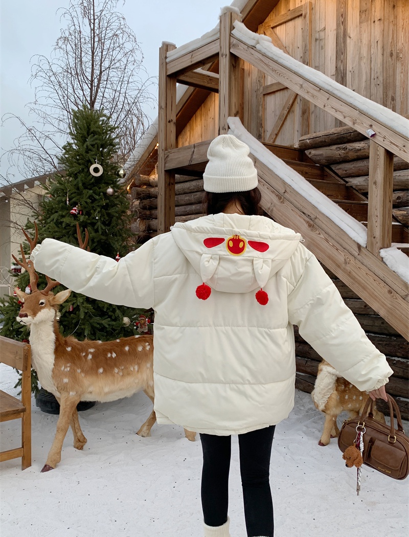 Embroidery hooded cotton coat couples coat for women