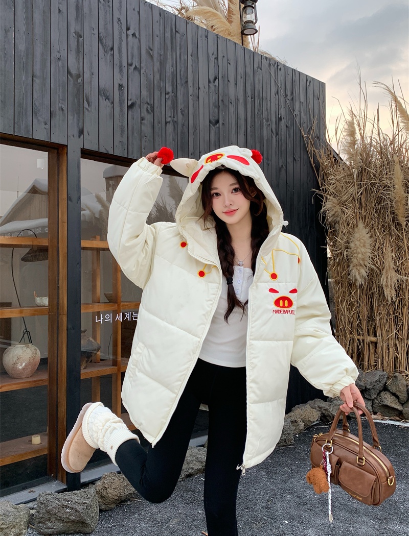 Embroidery hooded cotton coat couples coat for women