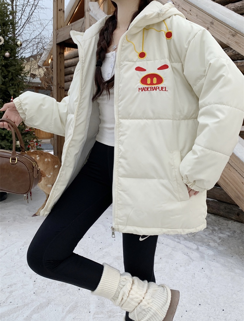 Embroidery hooded cotton coat couples coat for women