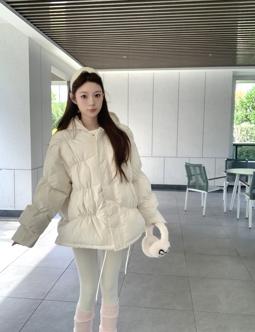 Beige winter loose thermal thick retro cotton coat