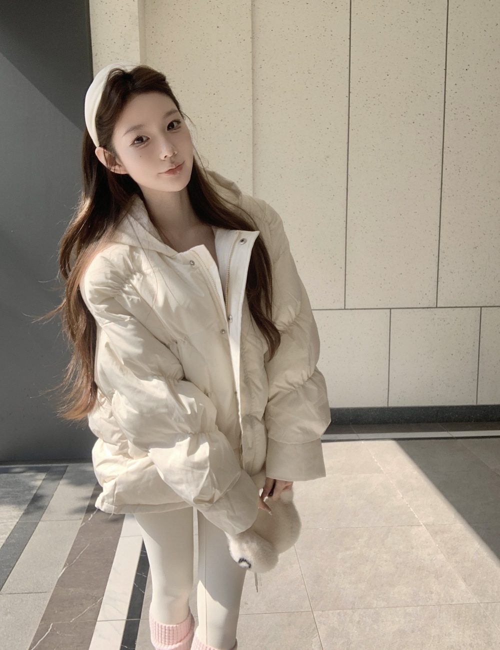 Beige winter loose thermal thick retro cotton coat