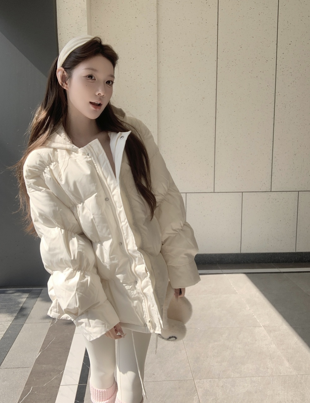 Beige winter loose thermal thick retro cotton coat