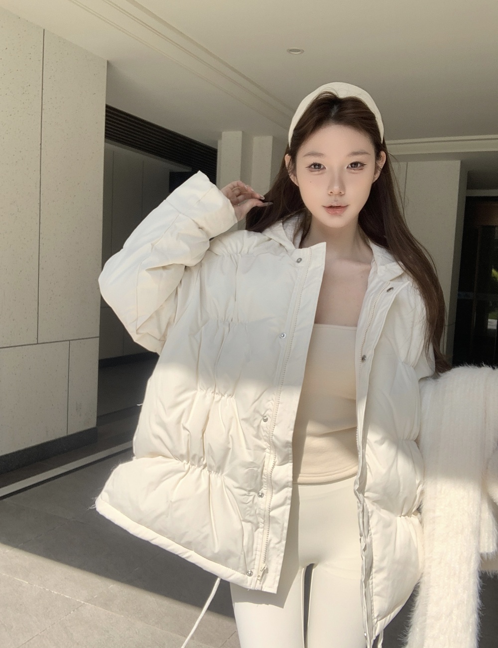 Beige winter loose thermal thick retro cotton coat