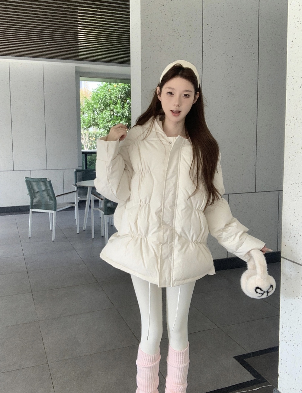 Beige winter loose thermal thick retro cotton coat
