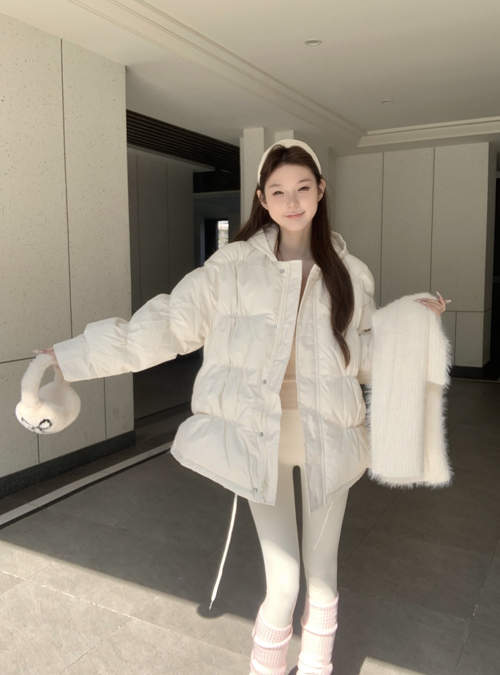 Beige winter loose thermal thick retro cotton coat