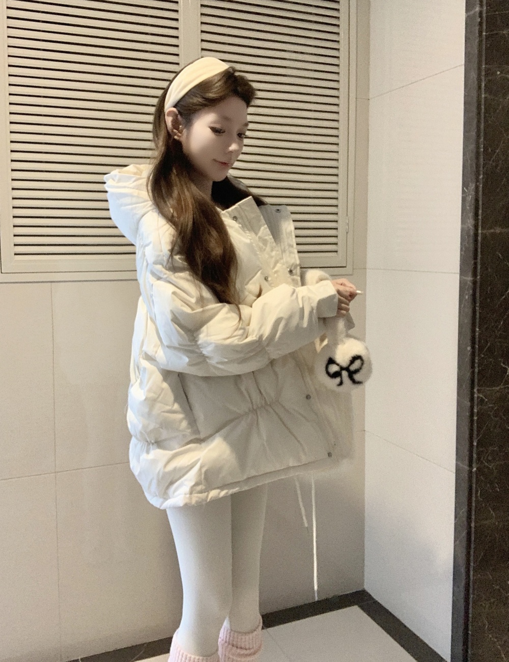 Beige winter loose thermal thick retro cotton coat