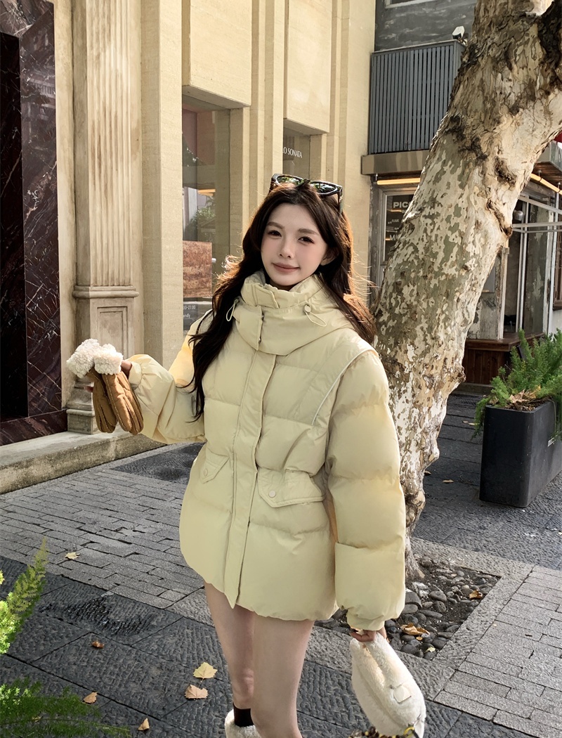 Beige Korean style winter thick short down cotton coat