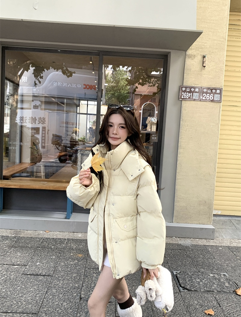 Beige Korean style winter thick short down cotton coat
