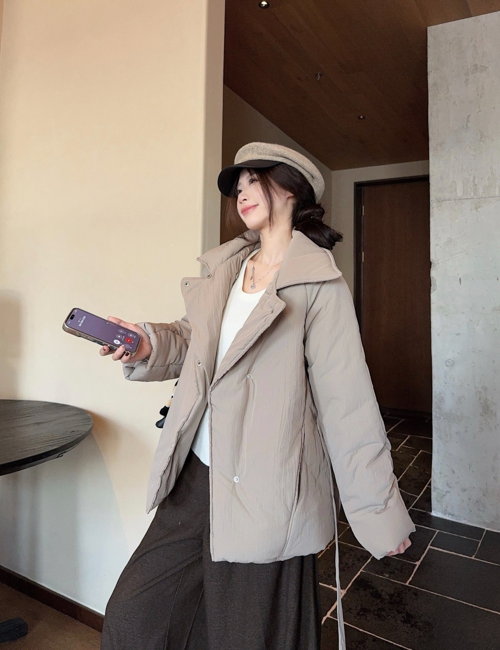 Thermal winter coat short white cotton coat