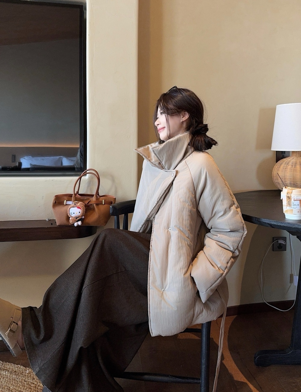 Thermal winter coat short white cotton coat