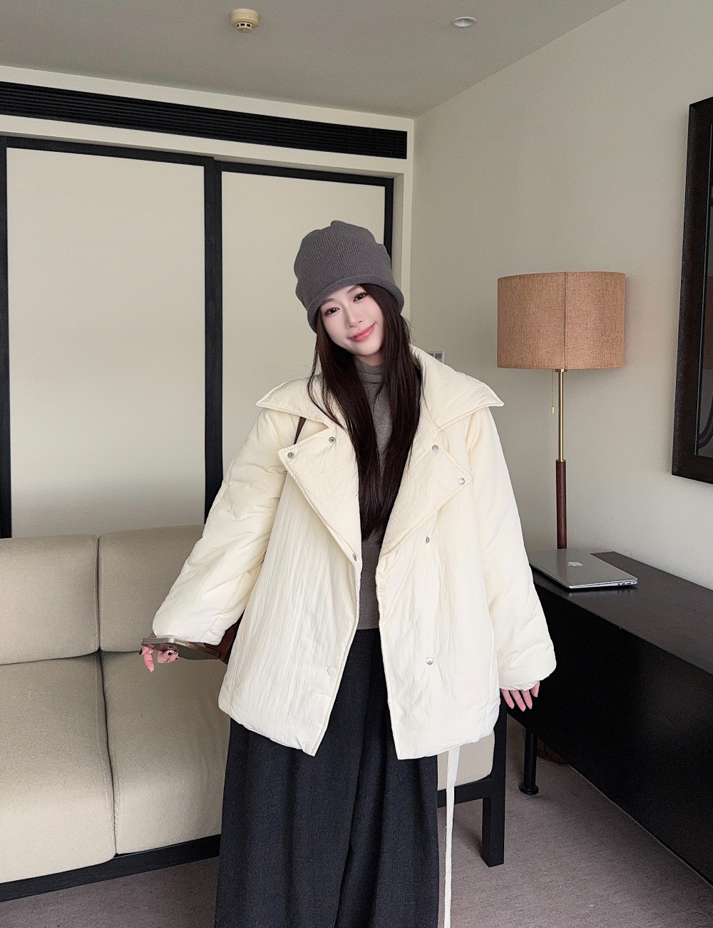 Thermal winter coat short white cotton coat