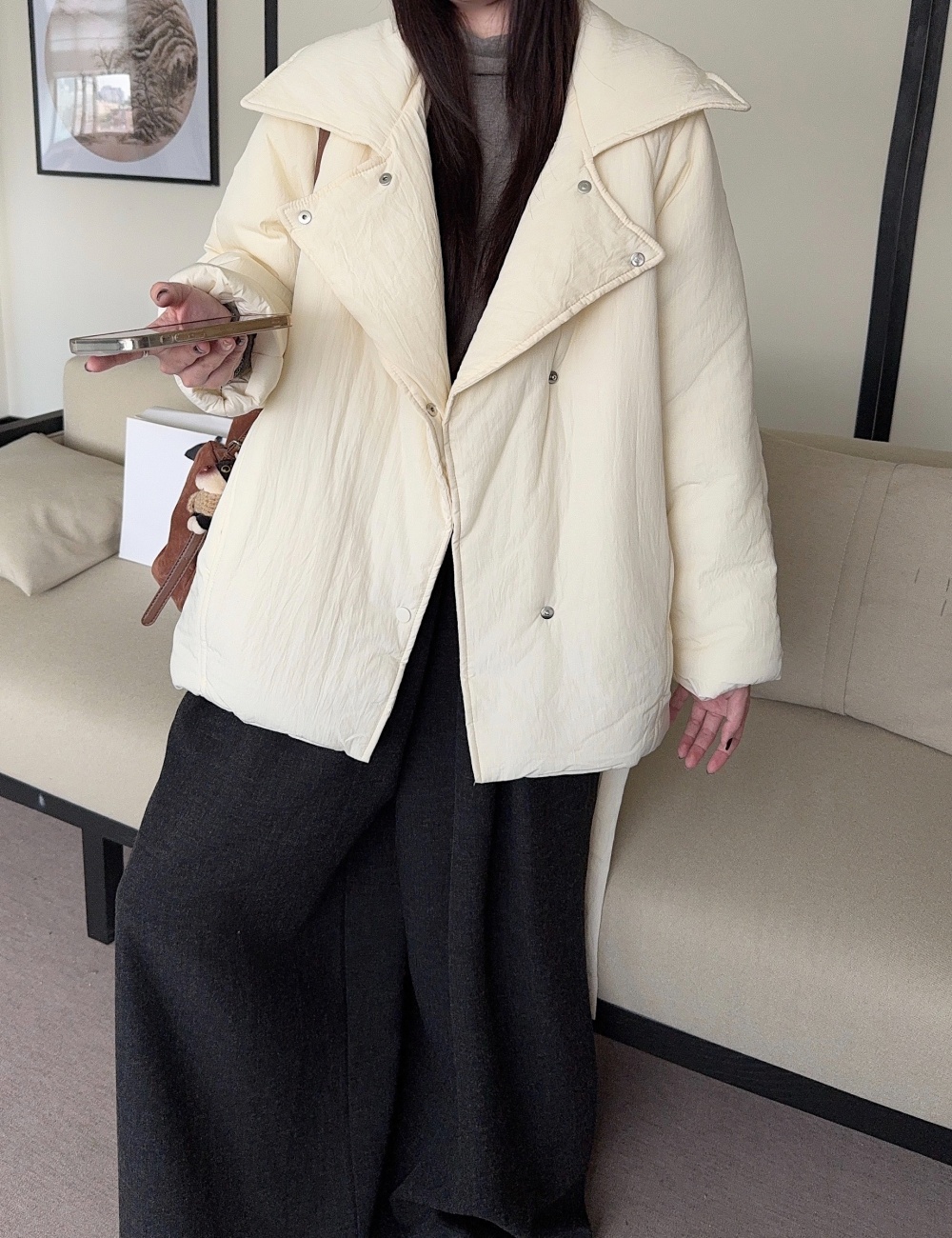 Thermal winter coat short white cotton coat