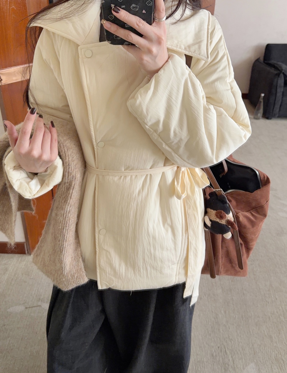 Thermal winter coat short white cotton coat