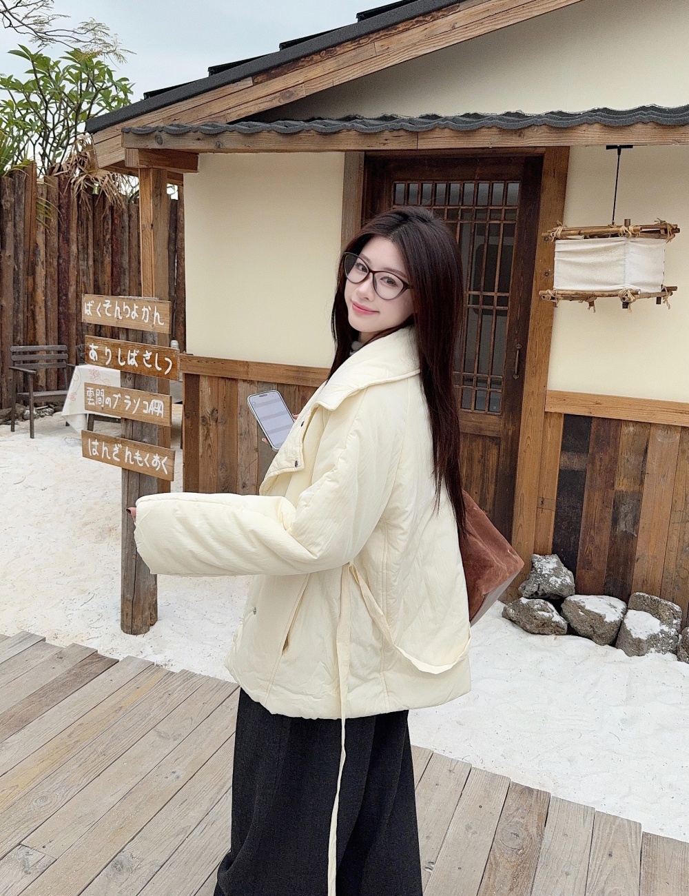 Thermal winter coat short white cotton coat