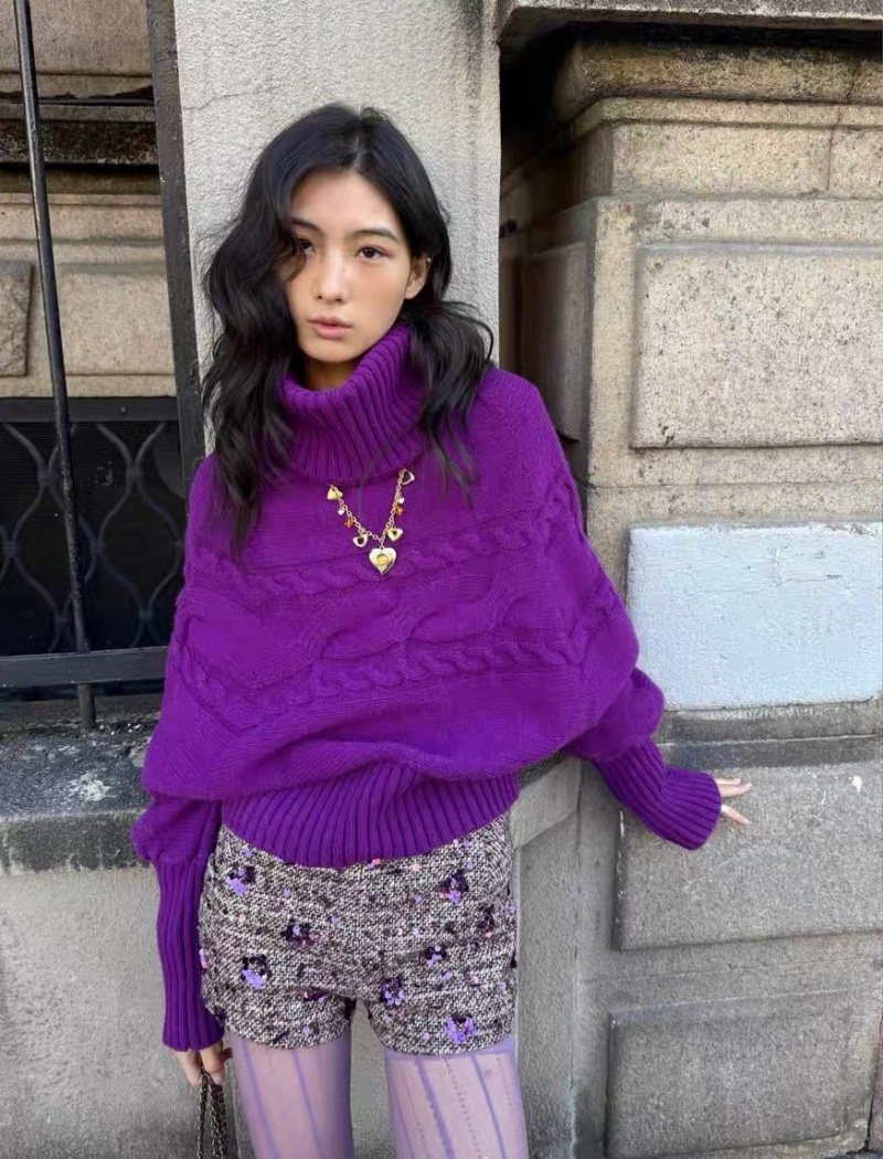 Lazy twist scarf bat sleeve sweater for women