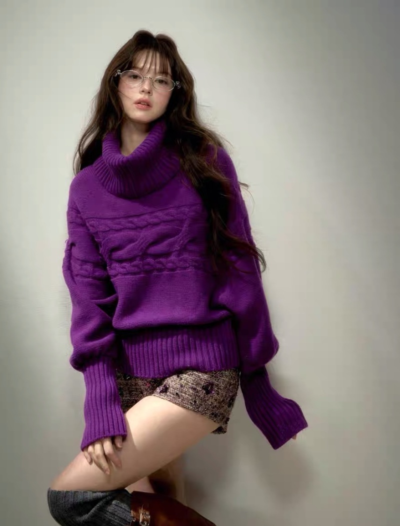 Lazy twist scarf bat sleeve sweater for women