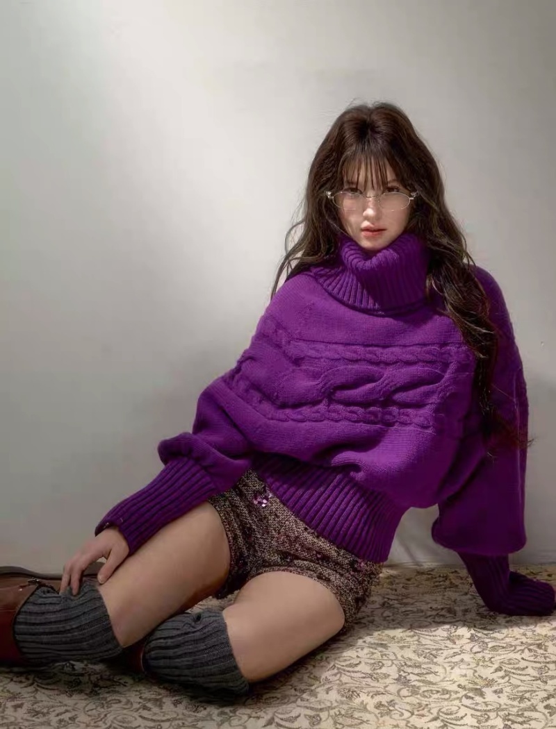 Lazy twist scarf bat sleeve sweater for women