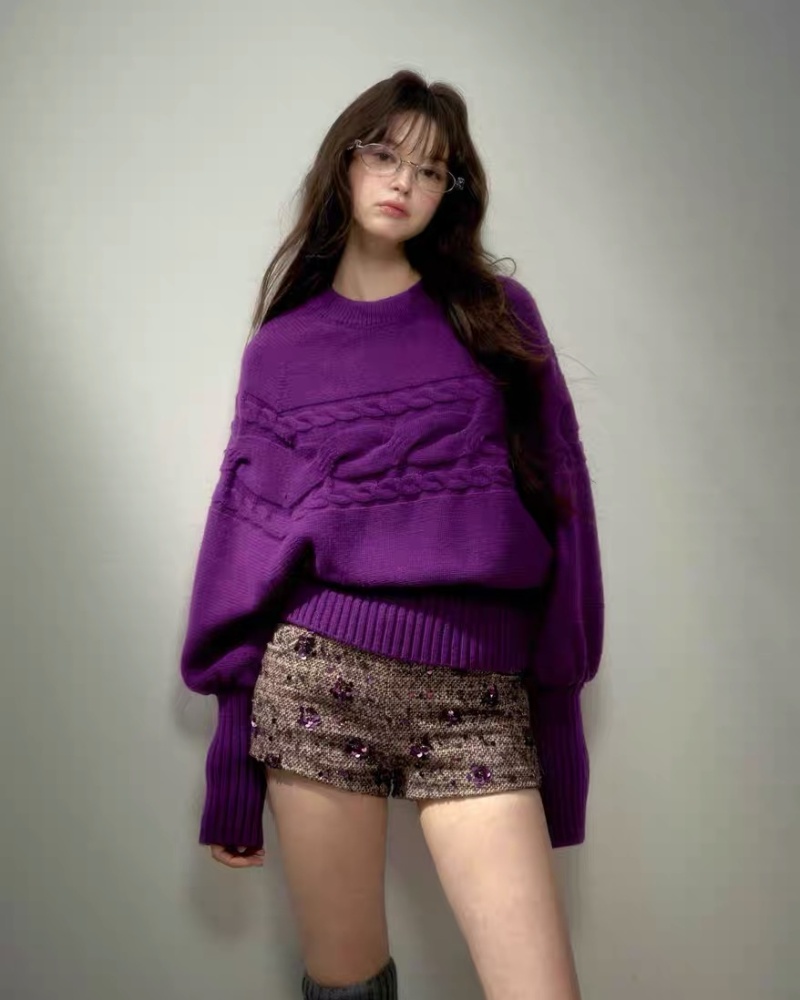 Lazy twist scarf bat sleeve sweater for women