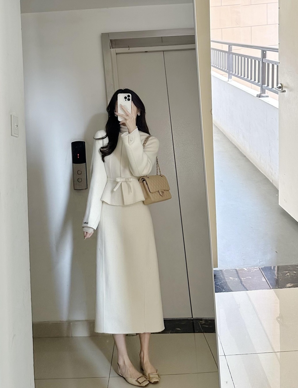 Autumn and winter skirt woolen coat 2pcs set for women