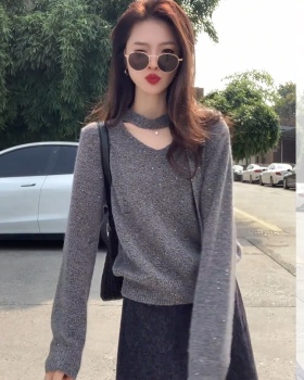 Loose France style gray sweater thick lazy tops for women