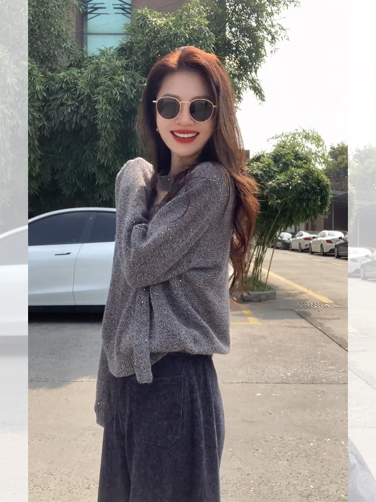 Loose France style gray sweater thick lazy tops for women