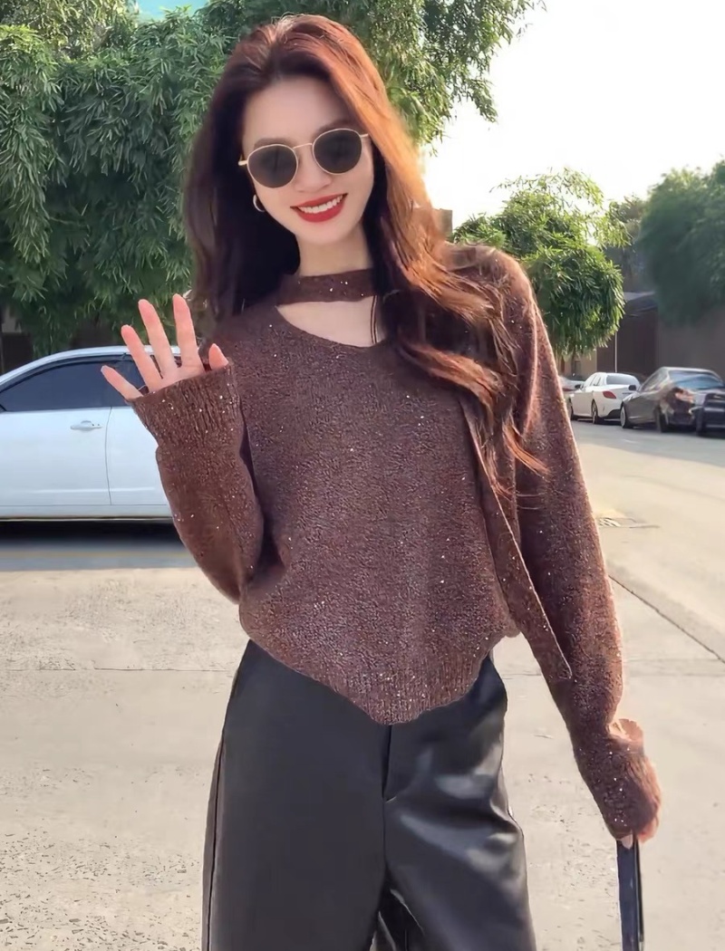 Loose France style gray sweater thick lazy tops for women