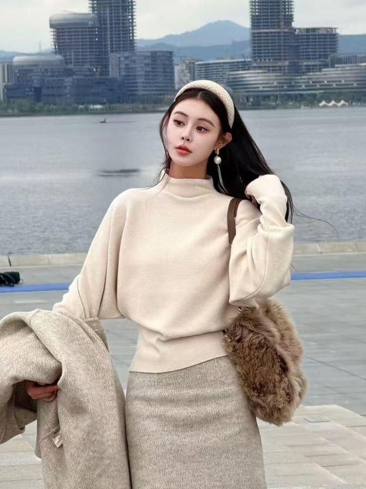 Bat sleeve all-match high collar sweater