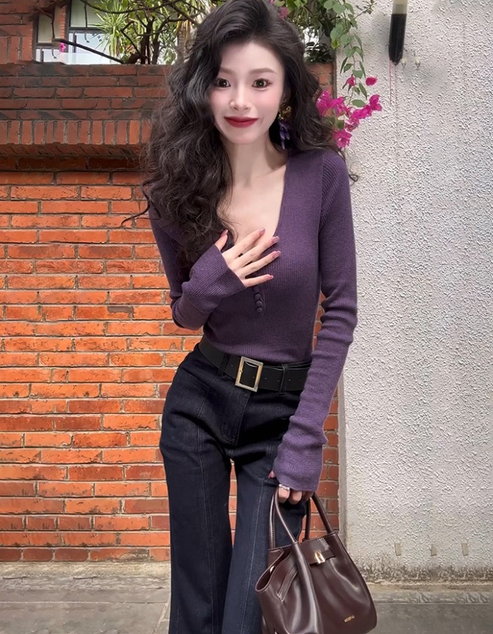 Wool knitted purple tops