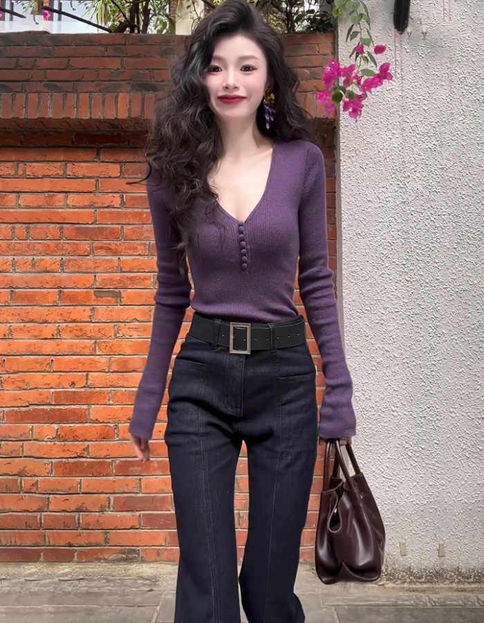 Wool knitted purple tops