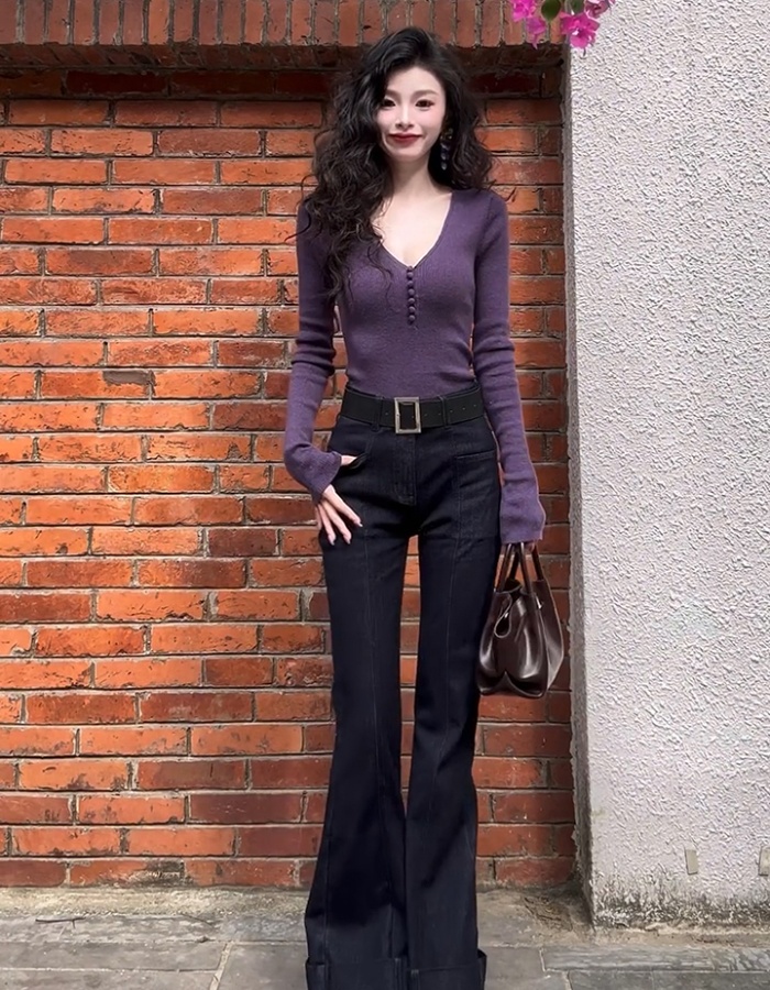 Wool knitted purple tops