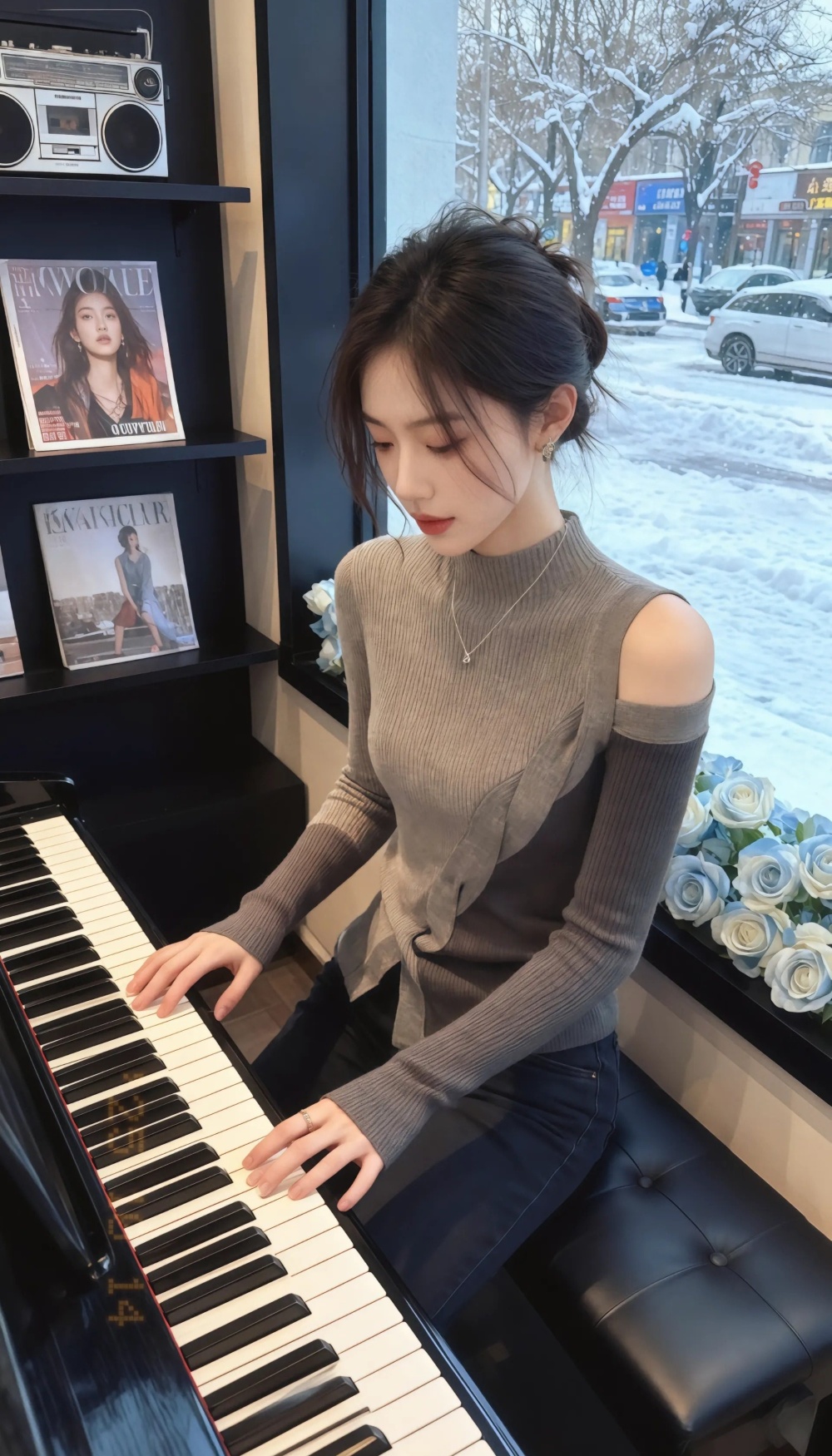 Half high collar autumn tops khaki long sleeve T-shirt for women