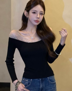 Wool rhinestone temperament pink tops