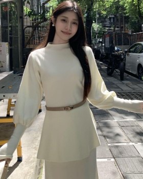 Lantern sleeve with belt sweater pinched waist tops for women