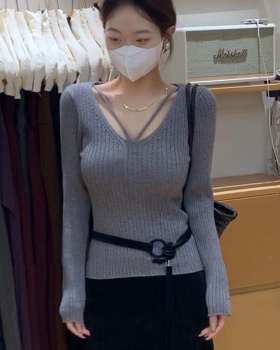 Korean style thick tops V-neck sweater for women