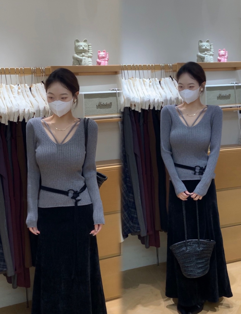 Korean style thick tops V-neck sweater for women