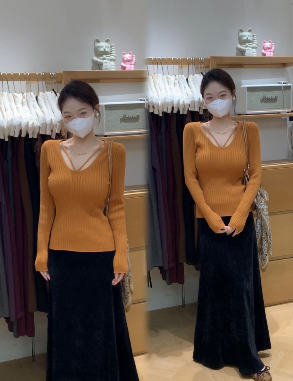 Korean style thick tops V-neck sweater for women