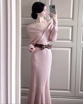 Korean style spicegirl V-neck autumn dress