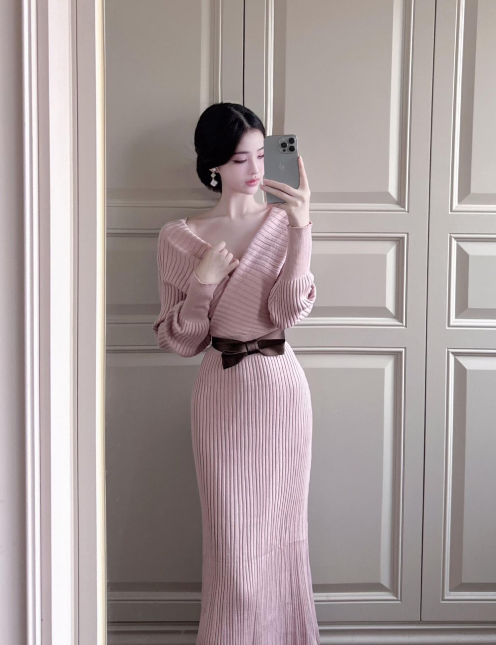 Korean style spicegirl V-neck autumn dress