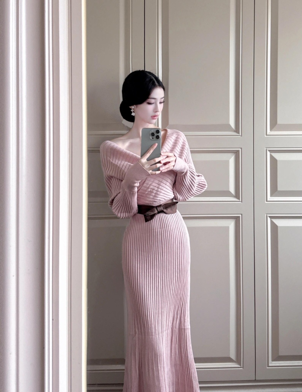 Korean style spicegirl V-neck autumn dress