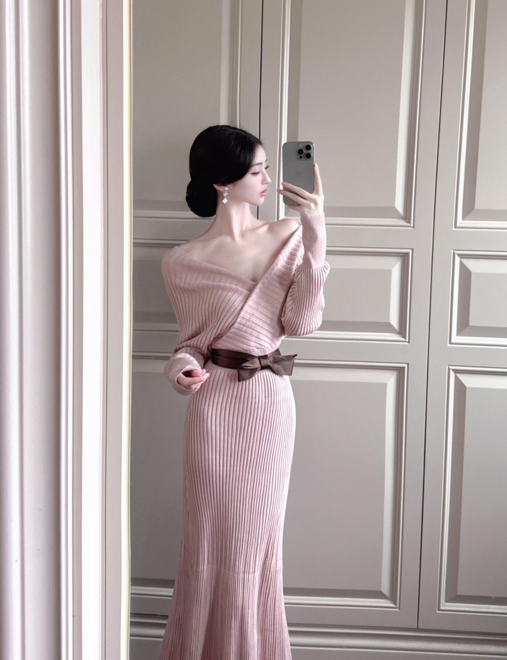 Korean style spicegirl V-neck autumn dress