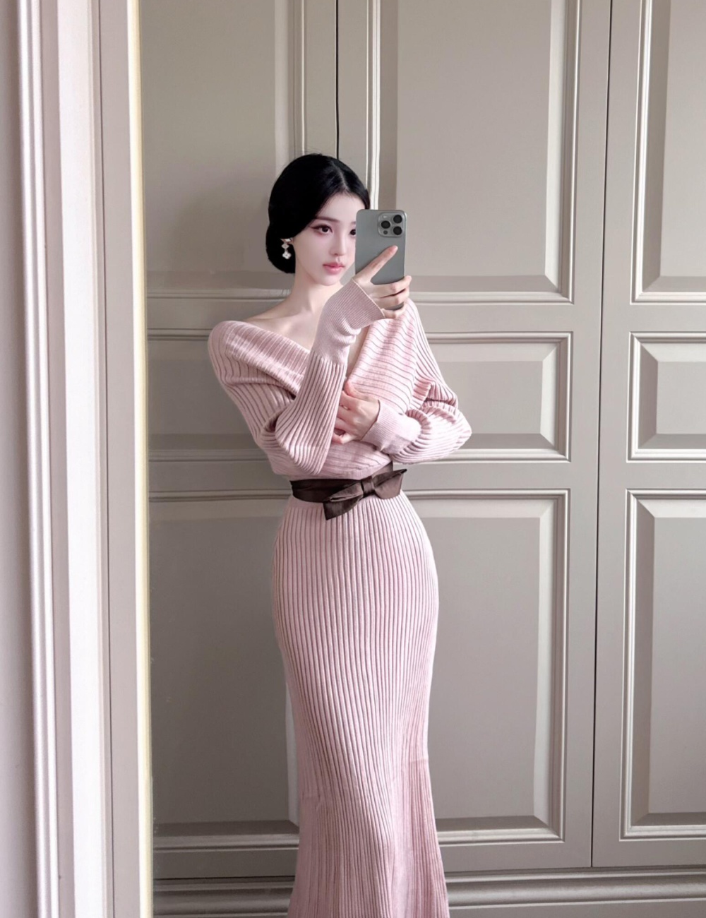 Korean style spicegirl V-neck autumn dress