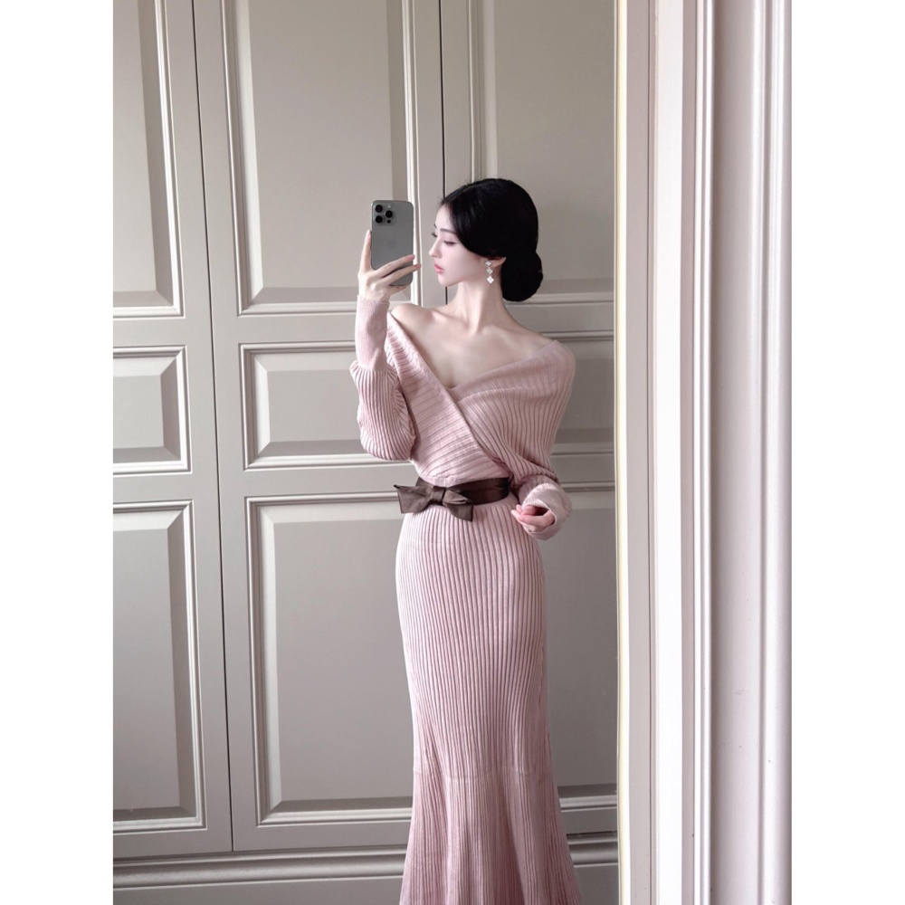 Korean style spicegirl V-neck autumn dress