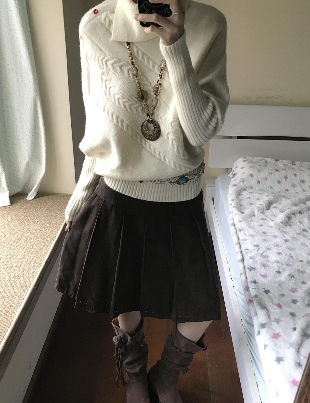 Heal hem colors beige tops lapel loose asymmetry sweater