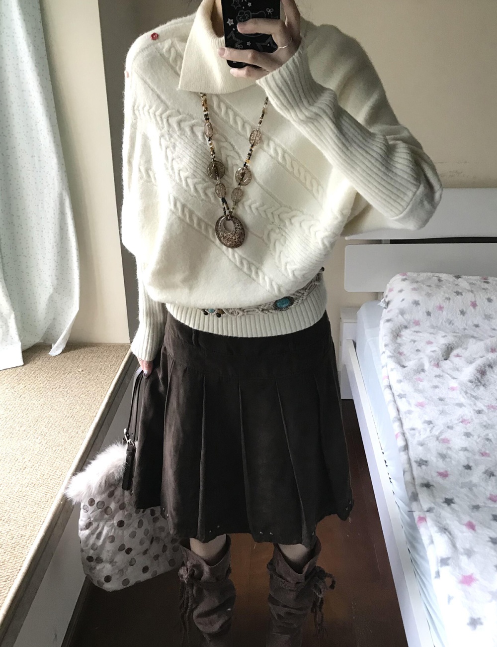 Heal hem colors beige tops lapel loose asymmetry sweater